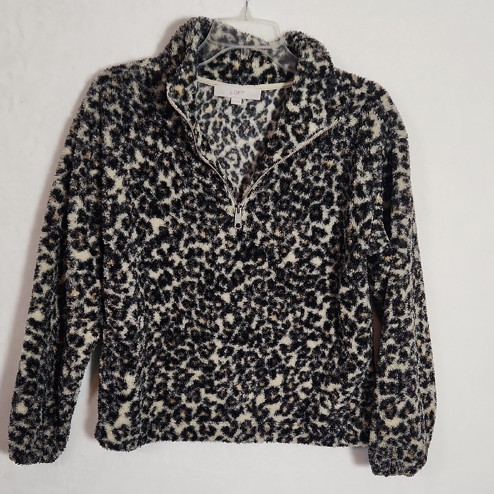 LOFT Leopard Print Fleece 3/4 zip Jacket size XS